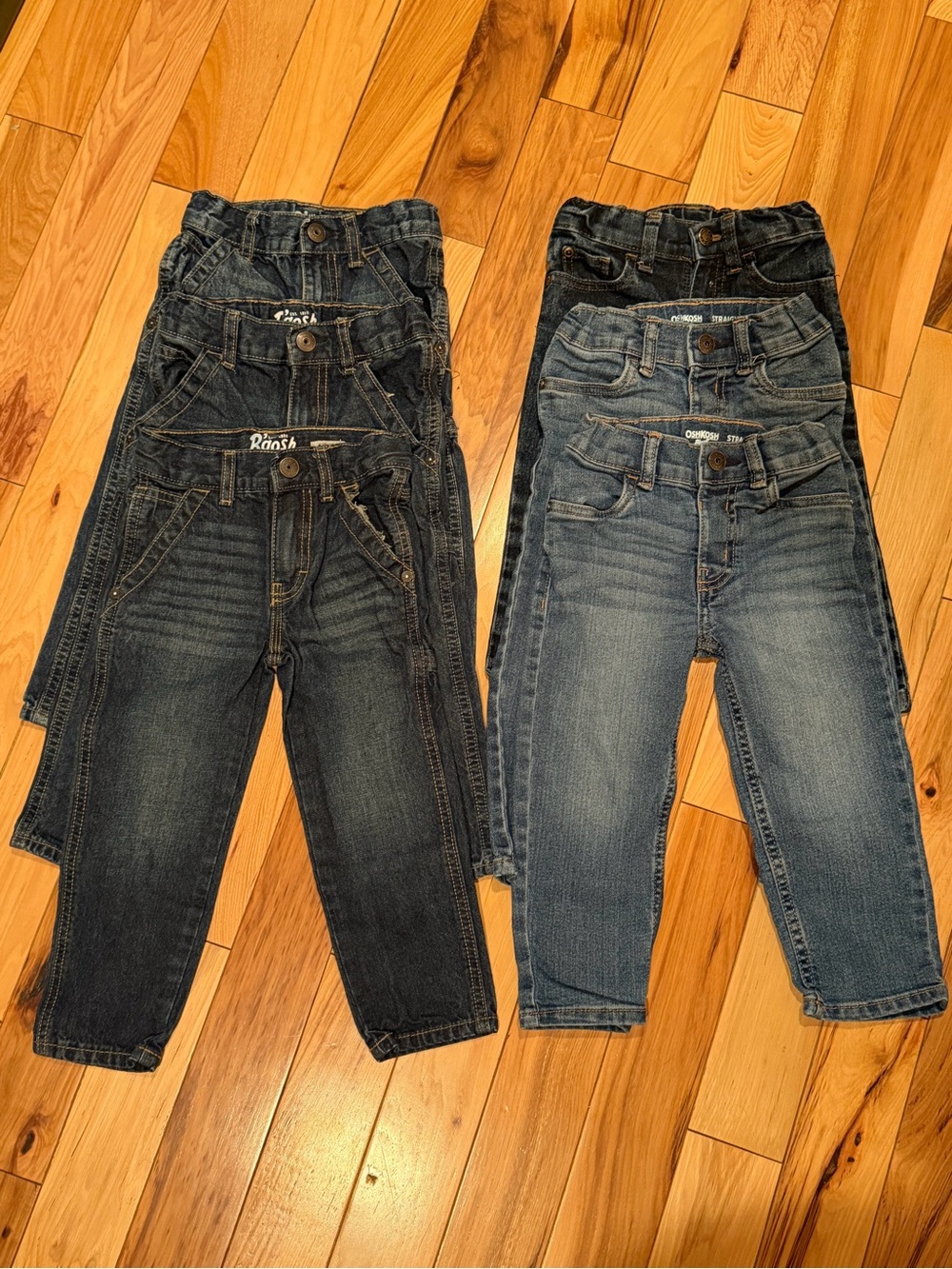 OshKosh B'gosh & Wrangler Boys Denim Jeans Pack - Faded & Dark Wash Blues